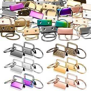 72 Pieces Keychain Fob Hardware Key Fob Hardware Wristlet Hardware Lanyard with Metal Ring for Keychain and Wristlet (Rose Gold, Chameleon, Gray, Gold, Silver, Bronze,25 mm)