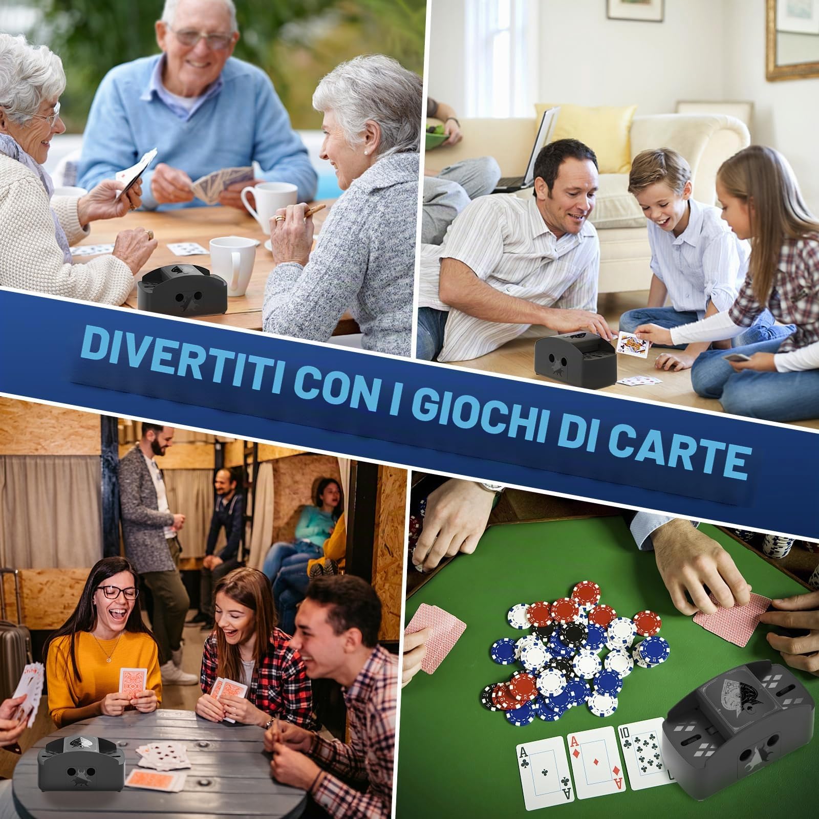 Ni-Shen Mescolatore di Carte Completamente Automatico 1-2 mazzi Mixer Elettrico Alimentato a Batteria/USB Mescolatore di Carte da Gioco a Basso Rumore per Uno, Poker, Phase 10, Skip-BO, Blackjack