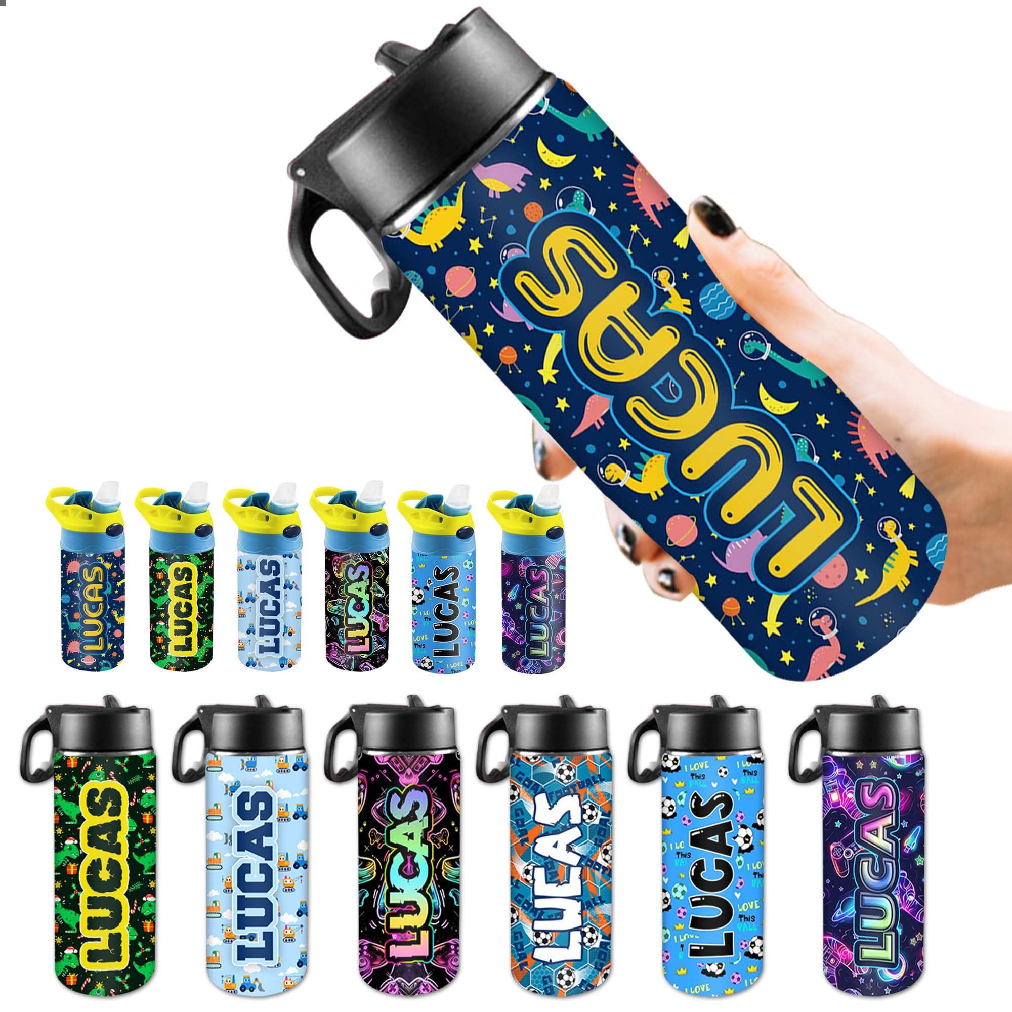 Personalized Water Bottle for Kids Custom Name Water Bottle with Straw Customized Insulated Stainless Steel Tumbler for Kids Adults Women Men Boys