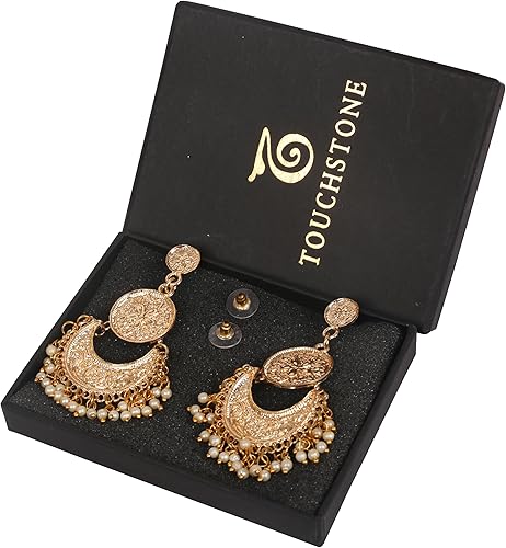 Miniatura 6 de Touchstone Aretes indios para mujer, joyería de oro, lámpara folklórica, colgante chandbali, declaración gitana, tradicional, boda, novia, moda