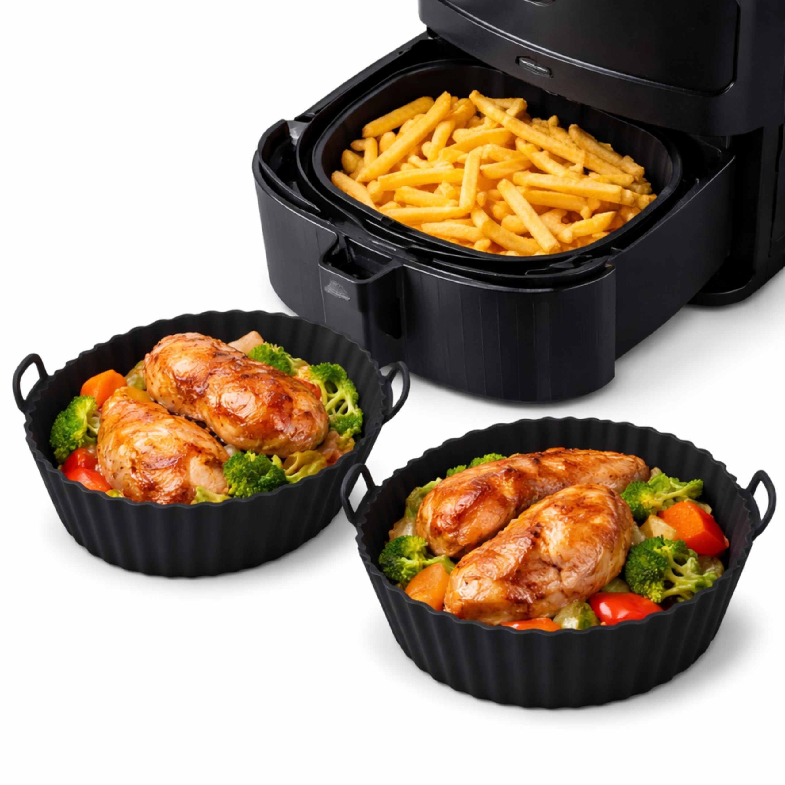 Air Fryer Silicone Pot 2 PCS Combo Set (Multicolor) | Reusable Non-Stick Air Fryer Basket Liner | Heat Resistant Food Grade Silicone Tray for Air Fryer, Oven & Microwave | Easy Clean Kitchen Accessory-image-40