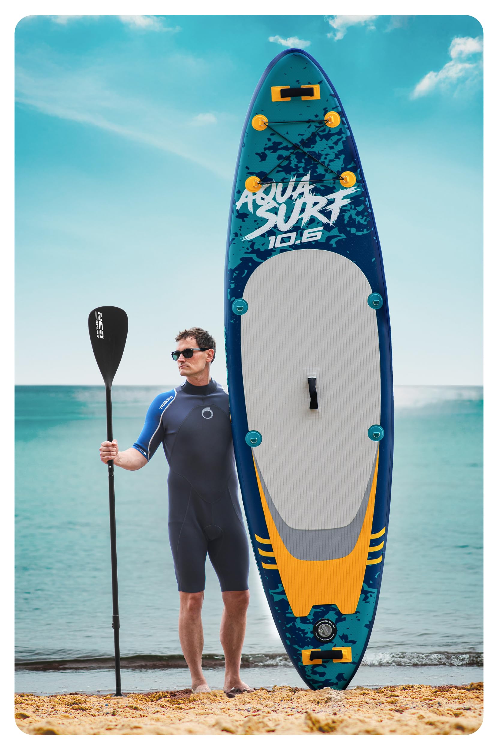 Neo-Sport Deska SUP Nadmuchiwana - 320 cm - Zestaw z Akcesoriami - Ręczna Pompka Wiosło Leash Plecak - Aquasurf 10.6