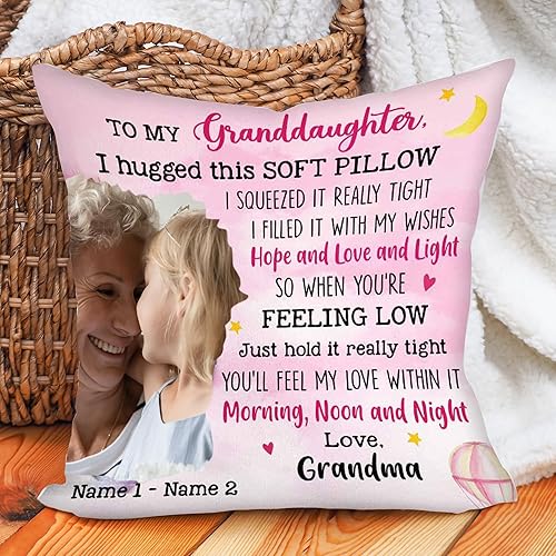 Miniatura 4 de NAZENTI Almohada personalizada para nieta de la abuela, abuelo, almohada de nietos con foto personalizada, almohada de foto para hija de mamá papá,