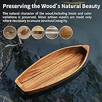 Vista 8 de Bandeja para servir Barco de la Suerte, plato de madera maciza de acacia con forma interesante para servir postres, frutas, aperitivos y ornamento