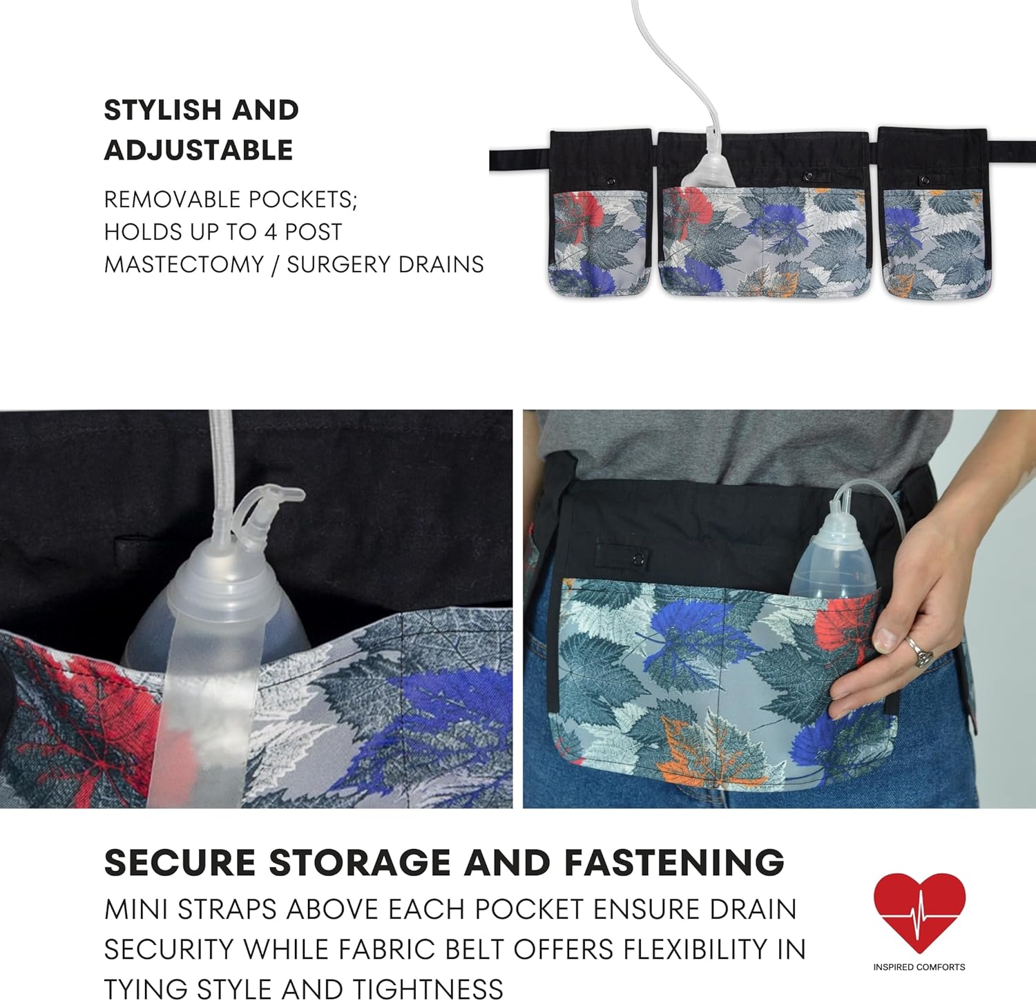 Mastectomy & Post Surgery Drain Carrier Belt & Shower Holder (Two Pack Tropical Leaves) - Image 2