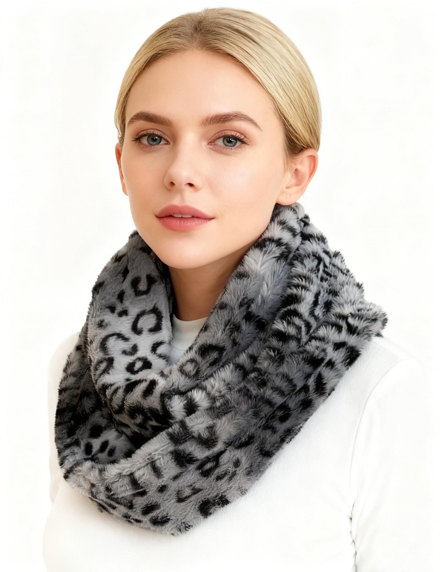 Lina & Lily Leopard Animal Print Women's Winter Infinity Scarf Double Loop Faux Fur