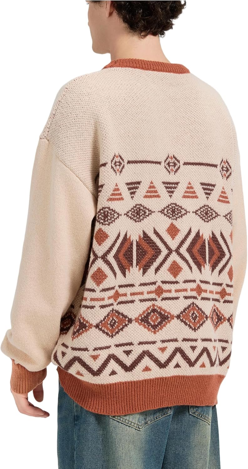 ZAFUL Men's Ethnic Knit Sweater Vintage Graphic Long Sleeve Pullover Crew Neck Striped Jumpers - Image 6