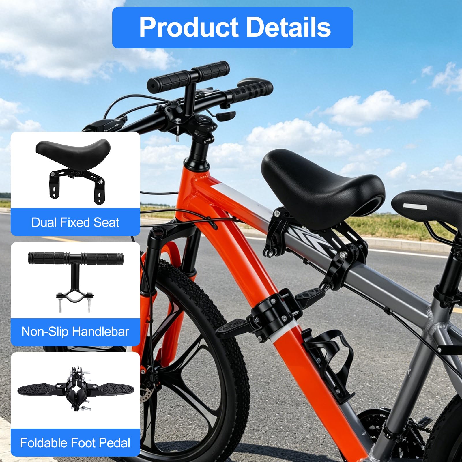 Seggiolino per Mountain Bike, Altezza Regolabile Seggiolini da Bicicletta Anteriori per Bambini con Manubrio e Pedale, seggiolino Bici Anteriore per Corse Quotidiane e Viaggi Brevi