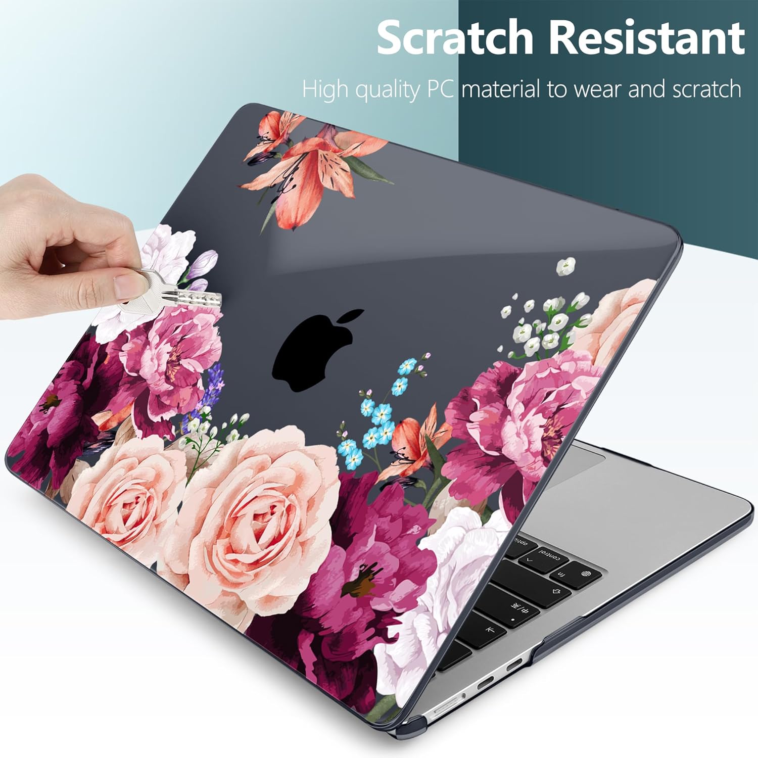 TWOLSKOO for MacBook Air 13 inch Case M5 2026 M4 2025 M3 M2 2024-2022 A3449 A3240 A3113 A2681, Plastic Hard Shell & Keyboard Cover & Screen Film for MacBook Air 13.6 inch Case, Black Peony