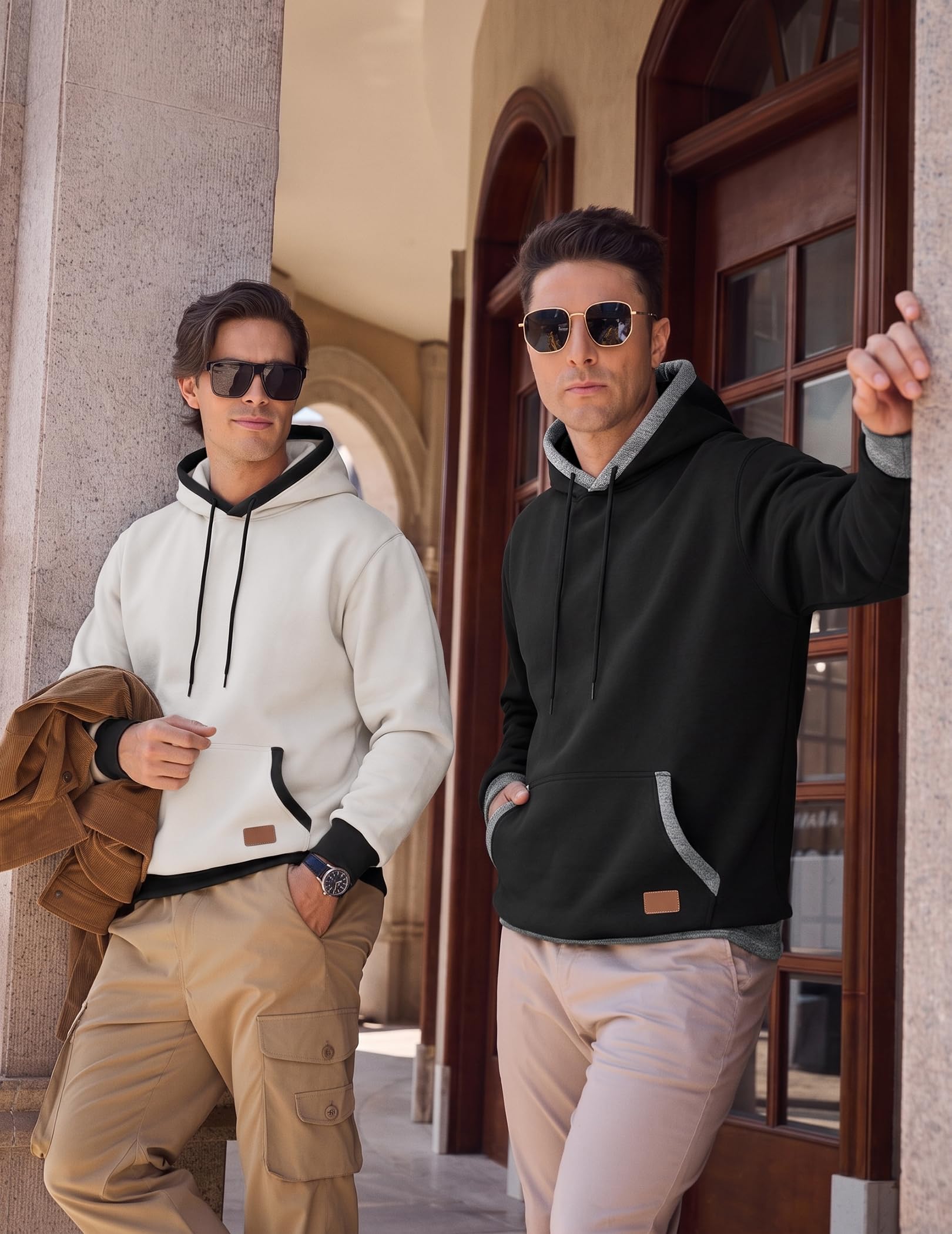 JMIERR Hommes Hoodies Sweat Casual Manches Longues Cordon Plaid Jacquard Pull À Capuche avec Poche À Fermeture Éclair