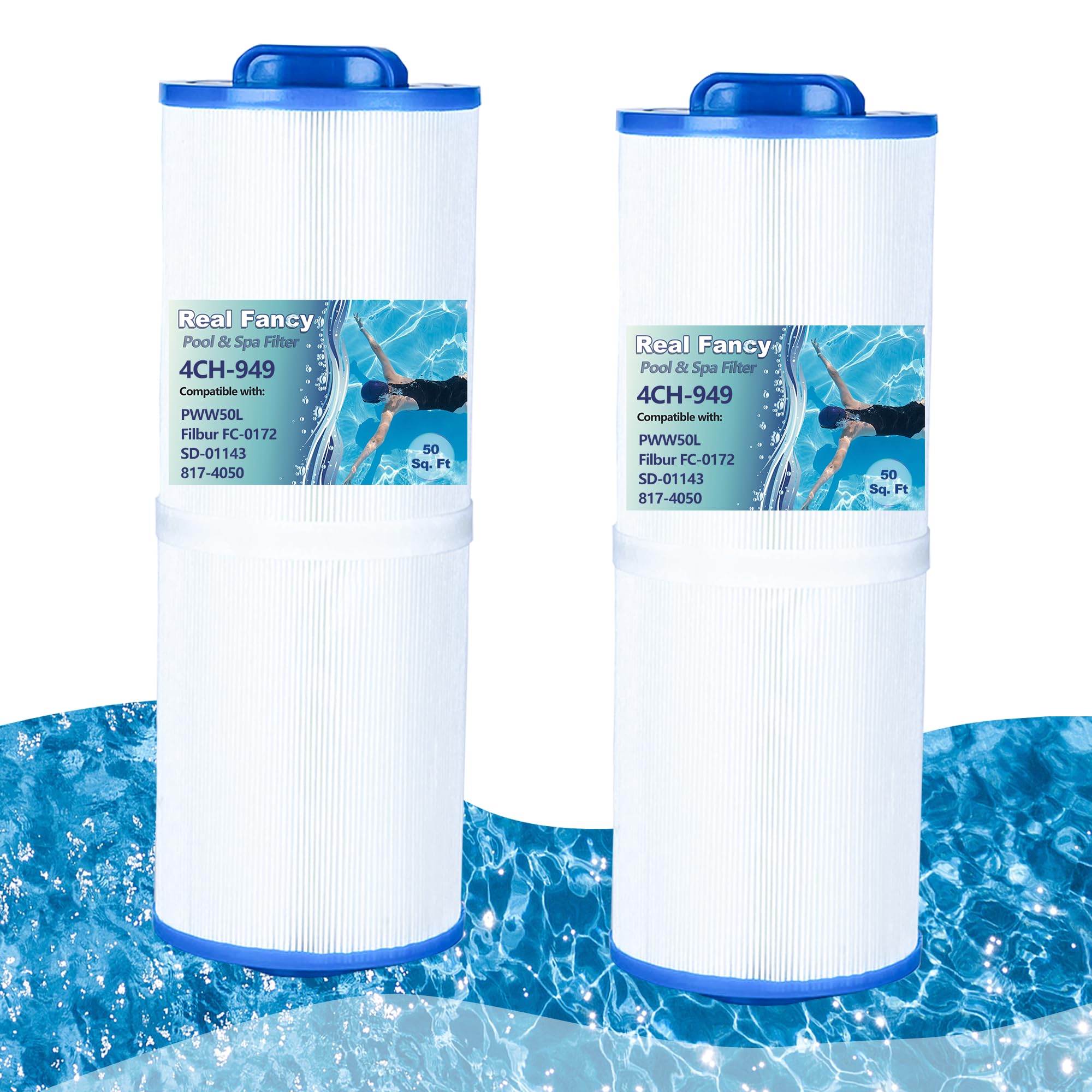 Real Fancy PWW50L Hot Tub Spa Filters Cartridge Replace Unicel 4CH-949, Filbur FC-0172, SD-01143, 817-4050, Rising Dragon 50, Cal Spa FIL50-5D13H15FCT