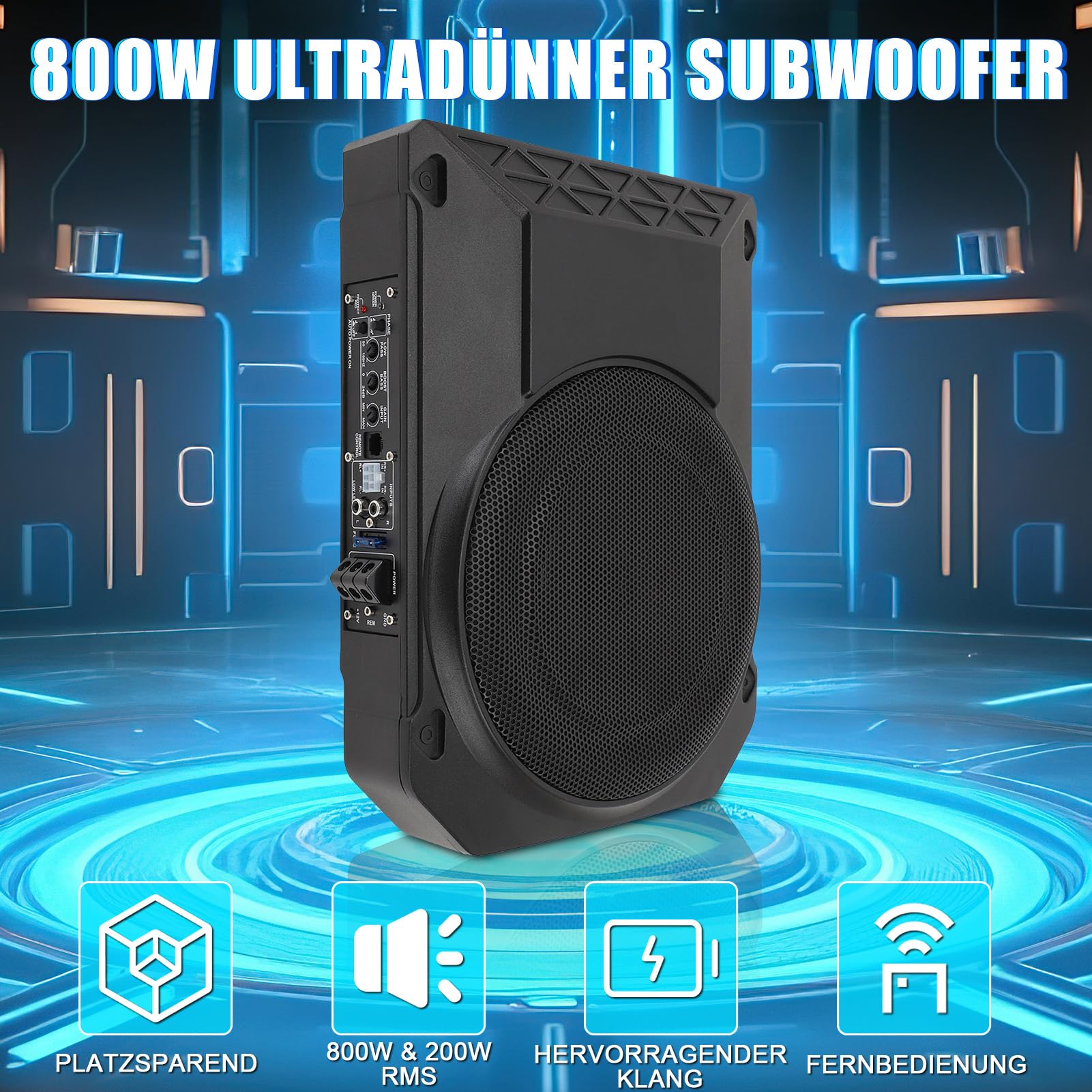 10 Zoll Aktiv Subwoofer Unter Sitz Car Audio Bassbox 800W 2.5 Ohm Ultra Flach Aktiver Auto Subwoofer Mit Verstärker Mit Controller Tiefton Lautsprecher Fahrzeug Sound System Car Truck SUV