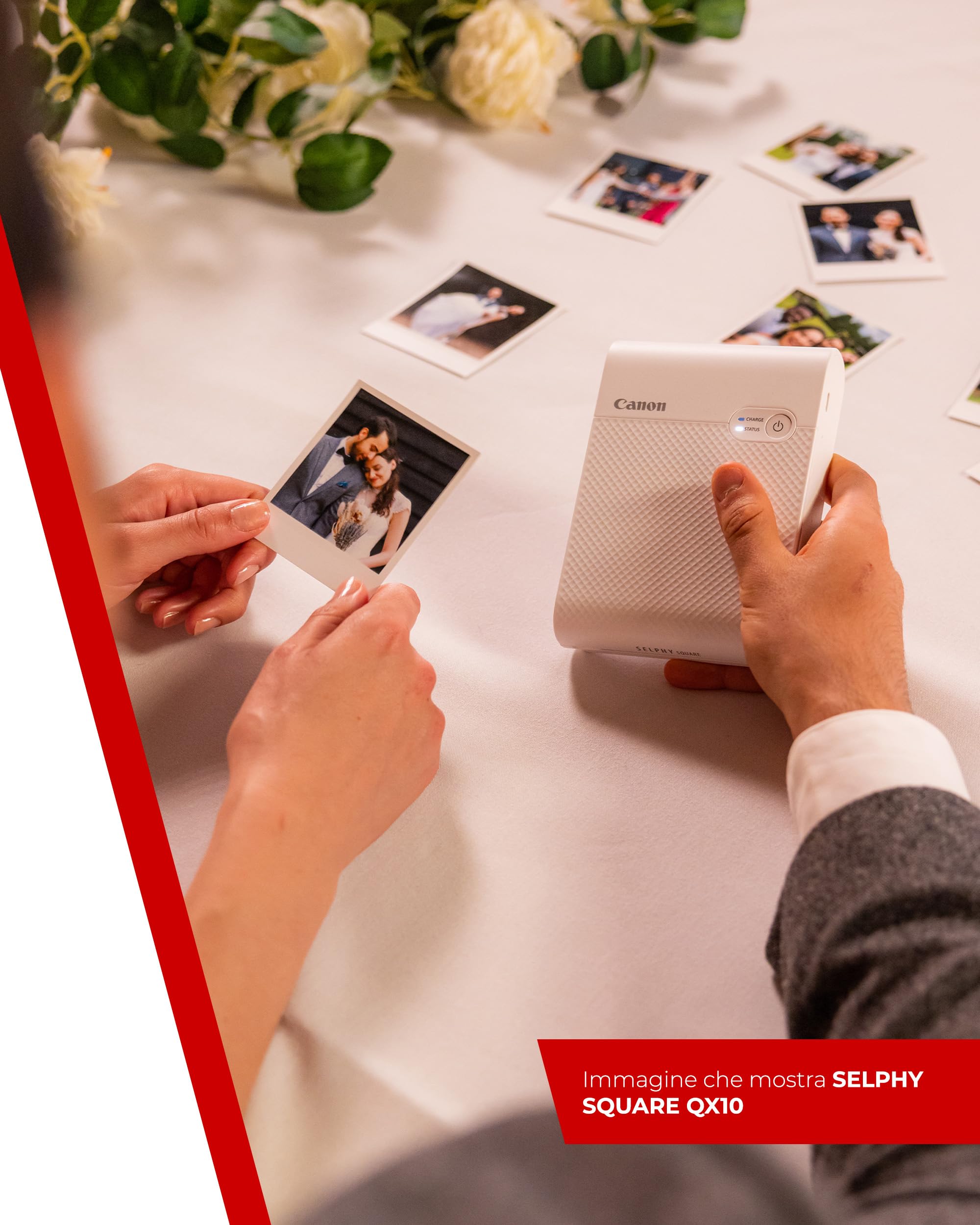 Canon SELPHY SQUARE QX10 Stampante Fotografica Portatile Wi-Fi - Stampe di Alta Qualità, Modalità Creative - Mini Stampante Portatile per Scrapbook e Album Fotografici, Bianco