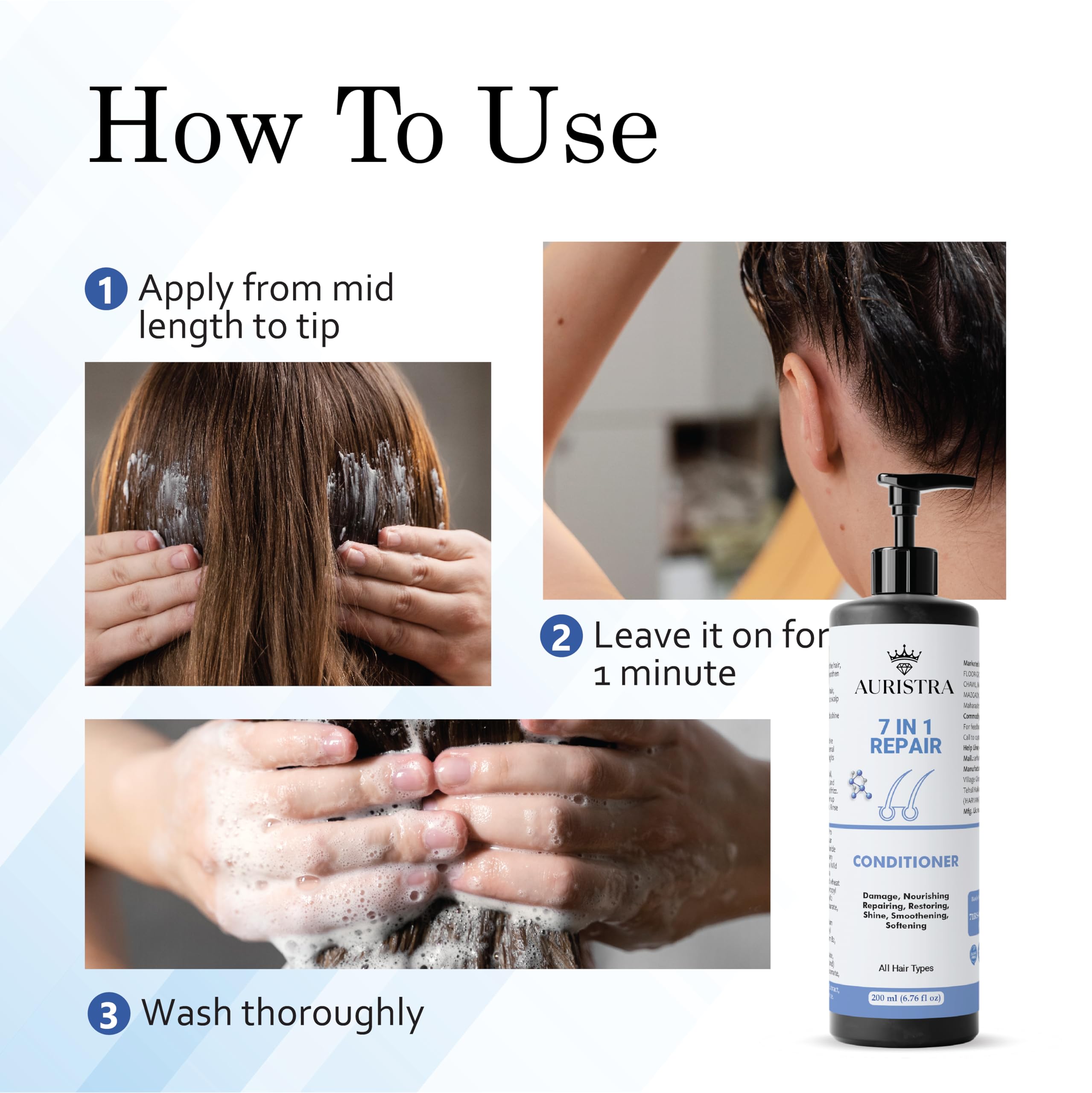 Auristra Conditioner, Anti Hair Fall, Frizz-Free, Boosts Hair Growth, All Hair Types, 200 ml (7 in 1 Repair Conditioner) 3