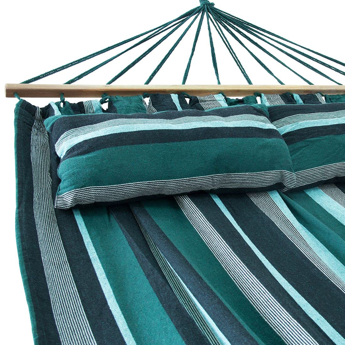 yourGEAR Kauai Hamac XXL 240 x 160 cm avec coussin | Charge maximale 300 kg | Émeraude ou Aqua | Coton | Hamac à barres idéal pour 2 personnes | Certifié TÜV | Kit de fixation inclus