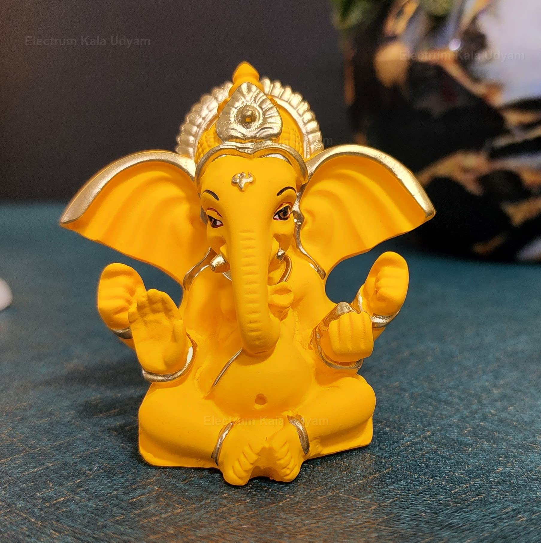 Electrum Kala udyam Ganesha/Ganpati Long Ear | Vinayaka | Pillayar | Vinayagar | for Car Dashboard | Office Table | Home Decor | Perfect for Gifting | Housewarming (MANGOLONGEAR)