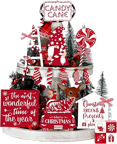 Miniatura 1 de Decoración de bandeja escalonada de Navidad, juego de decoraciones de bandeja escalonada de invierno, muñeco de nieve, copo de nieve, gnomo, camión,