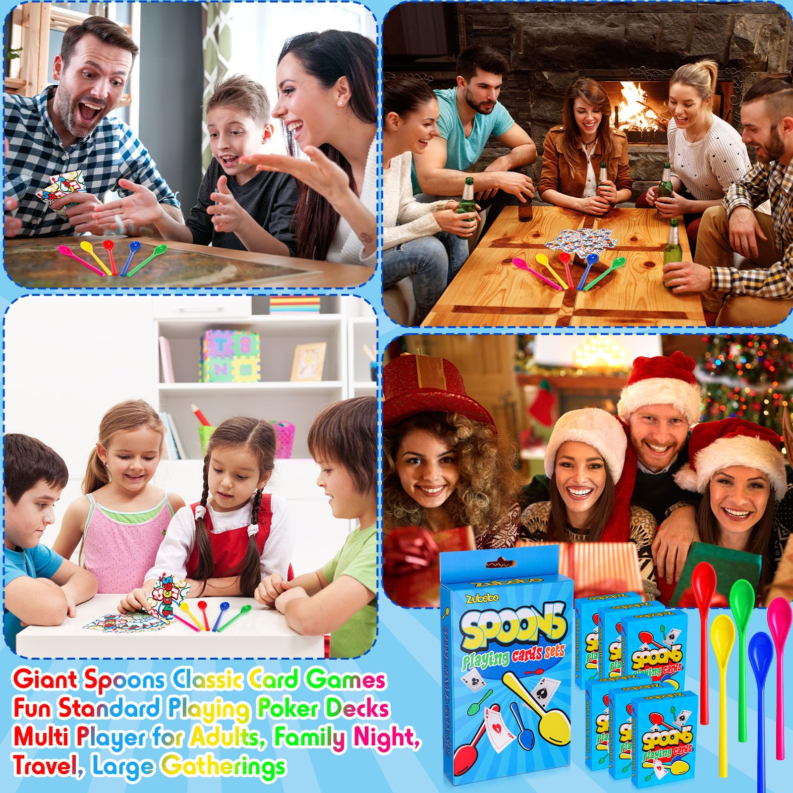 Zubebe Juego de 12 cucharas, cartas gigantes, juegos de cartas clásicos, divertidos juegos de póquer, multijugador para niños y adultos, noche familiar, viajes, reuniones grandes