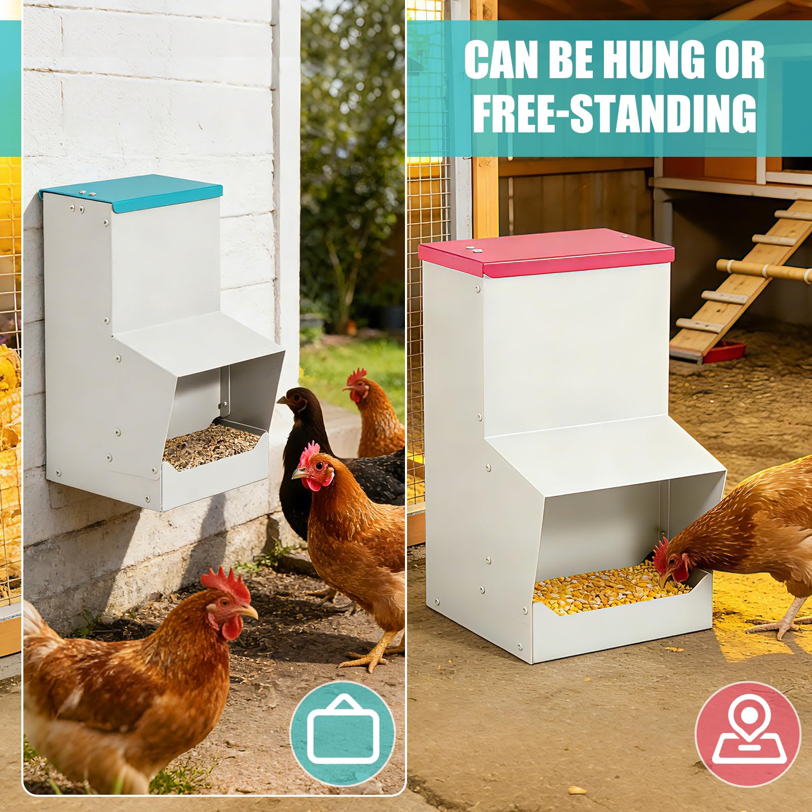 Comedero Automático para Gallinas, Metal, 10L Distribuidor Automático de Alimento, Comedero Colgante para Patos, Pollos, Antidesperdicio