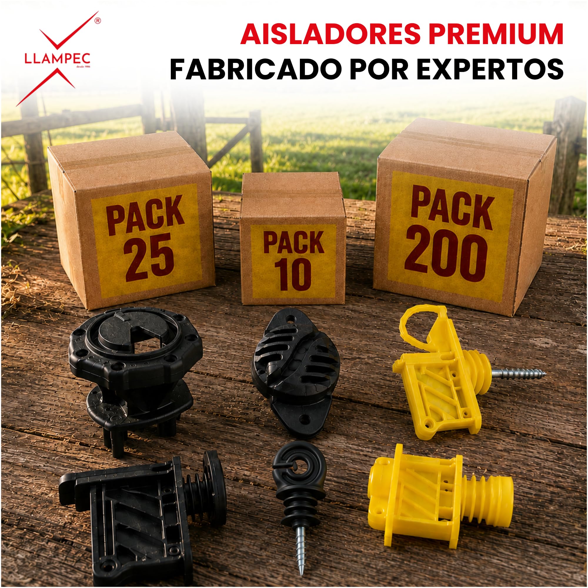 Llampec Aisladores para Pastor Eléctrico N°27 – Pack 500 Unidades - Aislador Roscado para Varilla de Fibra o Metal (6–14 mm) - Polipropileno Resistente a UV - Para Hilo o Cuerda Eléctrica