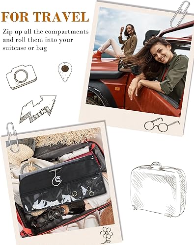 Miniatura 7 de Organizador de joyas colgante con múltiples bolsillos de doble cara para aretes, collares, anillos en el armario, pared, puerta, 1 pieza, grande,