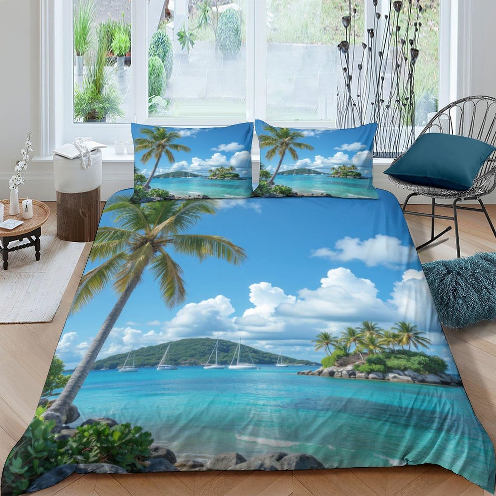 Ctjqhvkz Style-8 3D Printed Tropical Beach Fitted Sheet Microfiber Soft Ocean Island Mattress Cover For Bedroom Guest Room Decor Single（135X200cm）