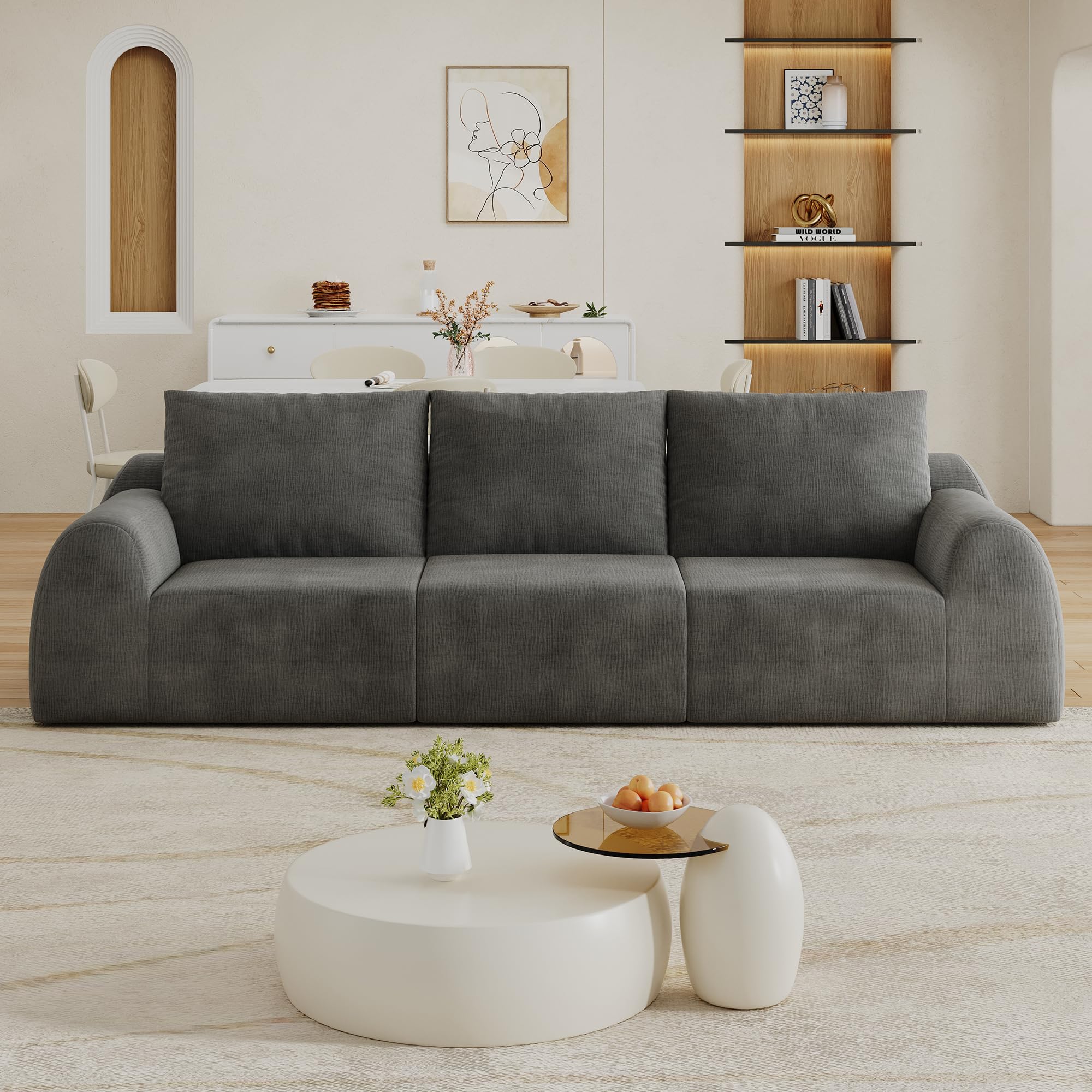 257 cm sofa kompresyjna, ciemnoszara, szenilowa, bez montażu, do salonu