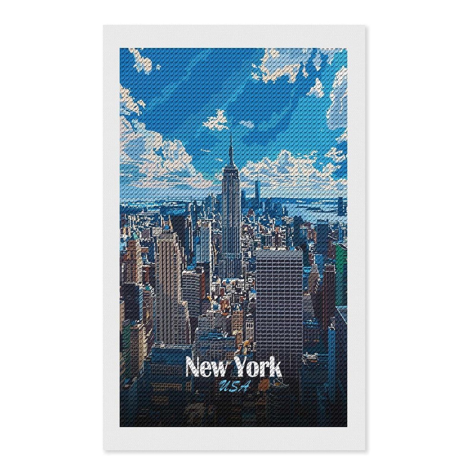 Junmoney New York City Skyline Illustration Diamond Painting Kit 12"x20", for Women, Simple to Start, Bedroom Decor, Christmas Gift, Good for Quiet Evenings