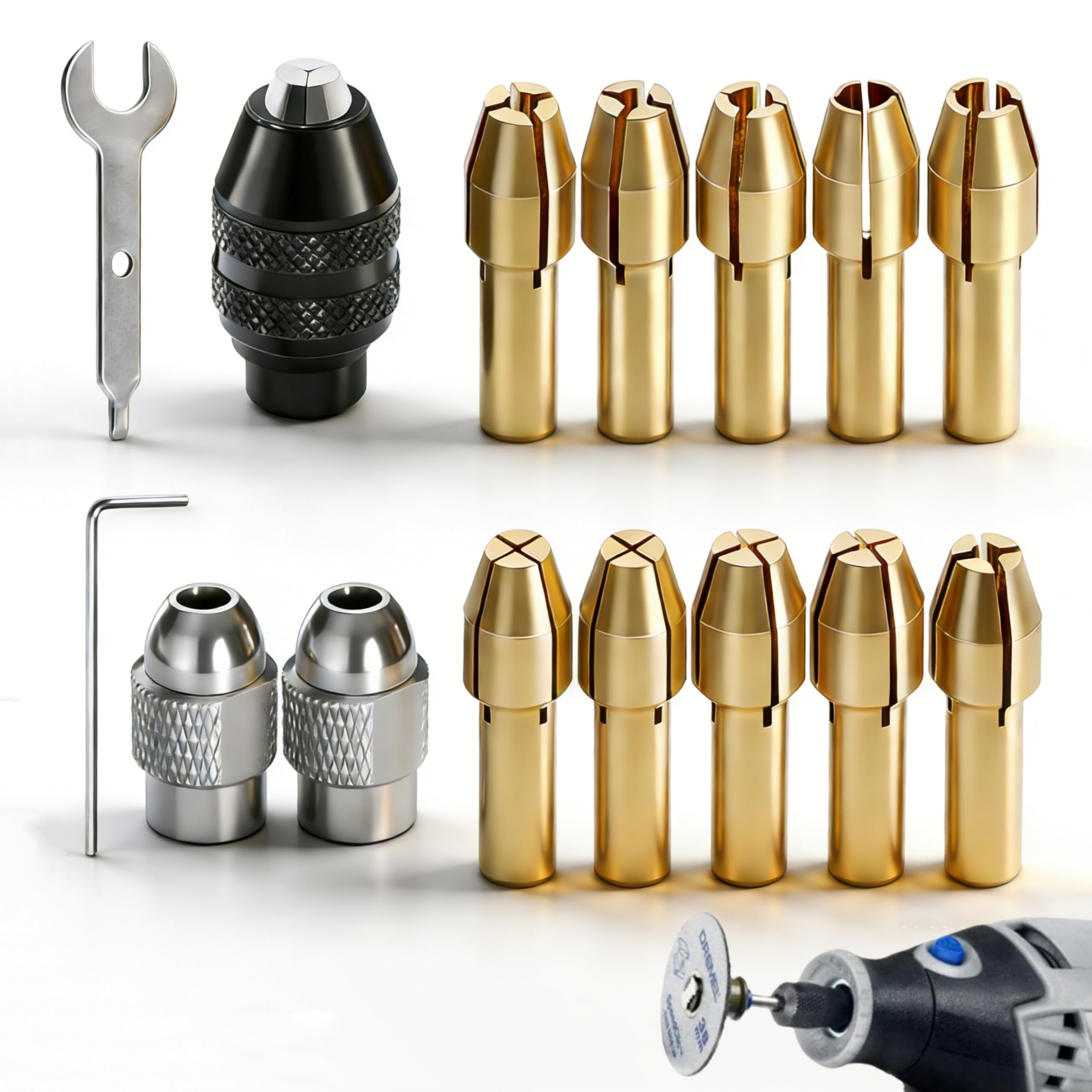 15 sztuk zestaw tulei zaciskowych do uchwytu wiertarskiego kompatybilnych z Dremel, mosiężny uchwyt wiertarski, zamiennik 1/32" do 1/8" 4486, elektryczne narzędzia obrotowe do uchwytów zaciskowych