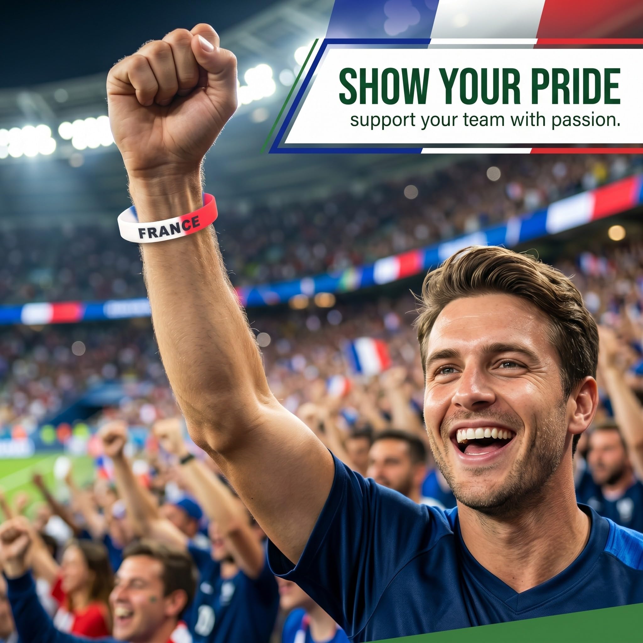 Lot de 6 Bracelets Silicone Drapeau Français | Accessoires Supporters Football | Fan Sportifestif | Unisexe Enfants Adultes | Anti-Transpiration Résistant