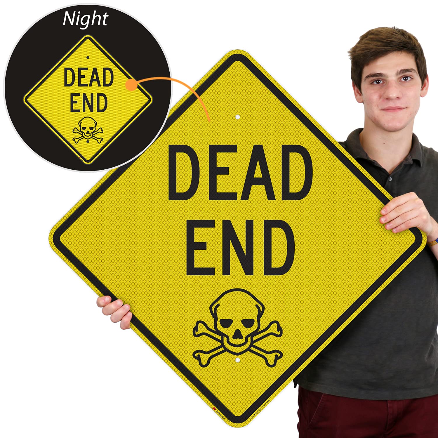 SmartSign Cartello "Dead End" | 61 x 61 cm 3M Fluorescente Diamante Grado Alluminio Riflettente
