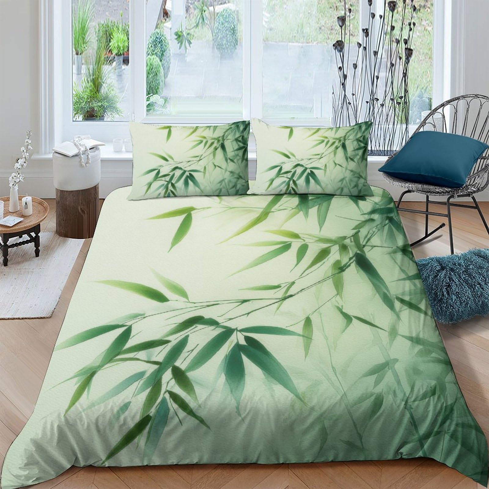 Ctjqhvkz Style-6 3D Printed Green Bamboo Fitted Sheet Microfiber Anti-Slip Zen Forest Mattress Cover For Bedroom Guest Room Easy Care Single（135X200cm）
