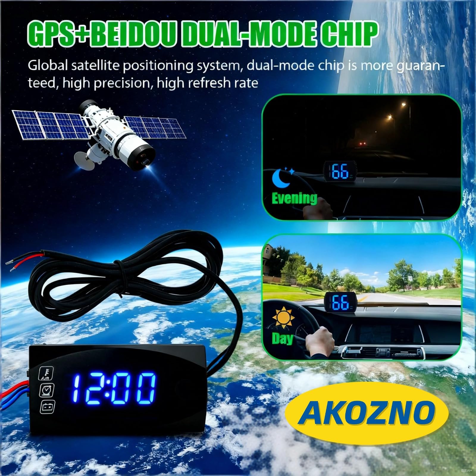 Voltmètre Moto LED, Akozon 3-en-1 Moto Voltmètre Thermomètre Tension Horloge Électronique Jauge IP67 Compteur Étanche 6V-30V
