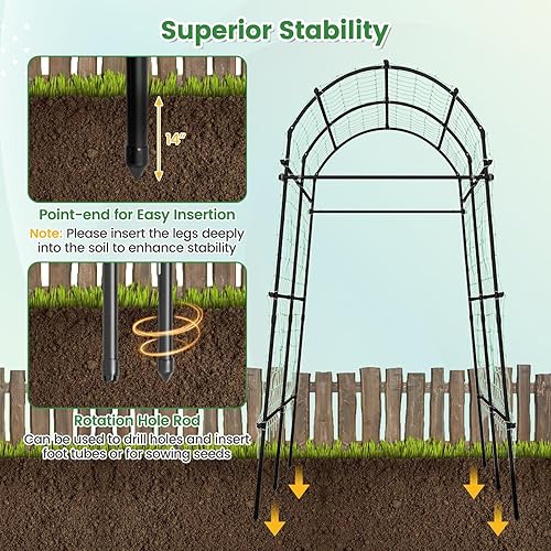 Miniatura 6 de Giantex Enrejado de arco de jardín para plantas trepadoras, arco de soporte de plantas de 7.5 pies de alto con estructura de metal recubierto de