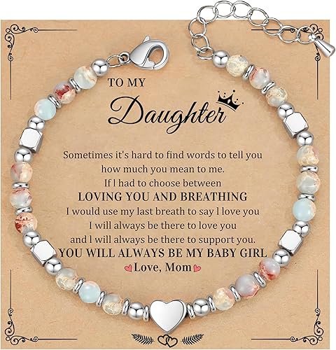 Christmas Gifts for Women, Stocking Stuffers for Teens Beaded Bracelets for Women Gifts for Mom Christmas Gift Mothers Day Gift for Grandma Daughter Bonus Mom Nature Stone Bead Bracelet Graduation Jewelry for Her 2026