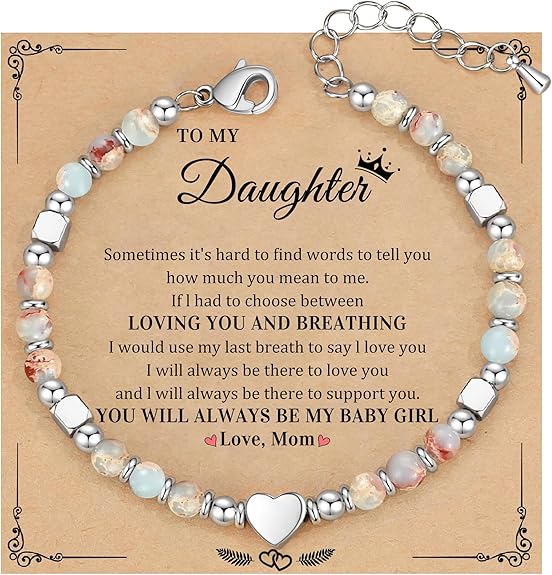 Christmas Gifts for Women, Stocking Stuffers for Teens Beaded Bracelets for Women Gifts for Mom Christmas Gift Mothers Day Gift for Grandma Daughter Bonus Mom Nature Stone Bead Bracelet Graduation Jewelry for Her 2026