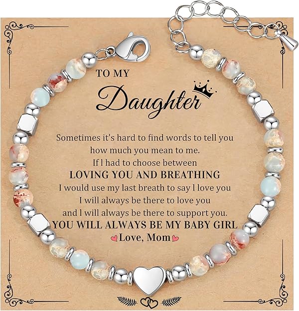 Christmas Gifts for Women, Stocking Stuffers for Teens Beaded Bracelets for Women Gifts for Mom Christmas Gift Mothers Day Gift for Grandma Daughter Bonus Mom Nature Stone Bead Bracelet Graduation Jewelry for Her 2026