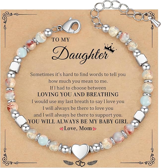 Christmas Gifts for Women, Stocking Stuffers for Teens Beaded Bracelets for Women Gifts for Mom Christmas Gift Mothers Day Gift for Grandma Daughter Bonus Mom Nature Stone Bead Bracelet Graduation Jewelry for Her 2026
