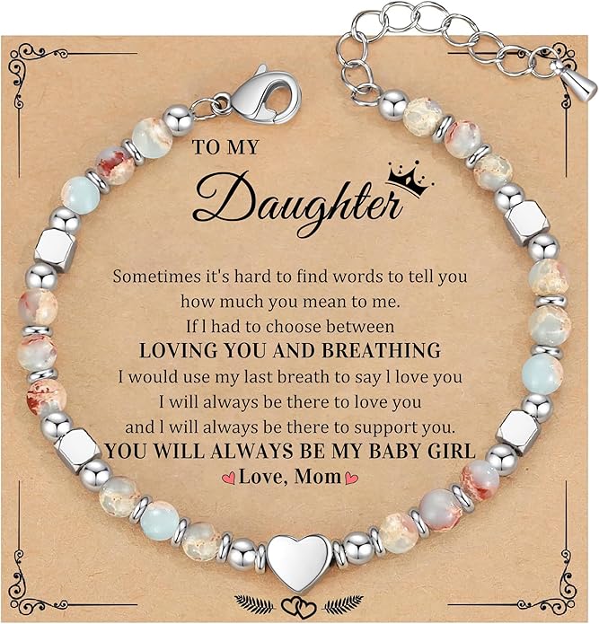 Christmas Gifts for Women, Stocking Stuffers for Teens Beaded Bracelets for Women Gifts for Mom Christmas Gift Mothers Day Gift for Grandma Daughter Bonus Mom Nature Stone Bead Bracelet Graduation Jewelry for Her 2026