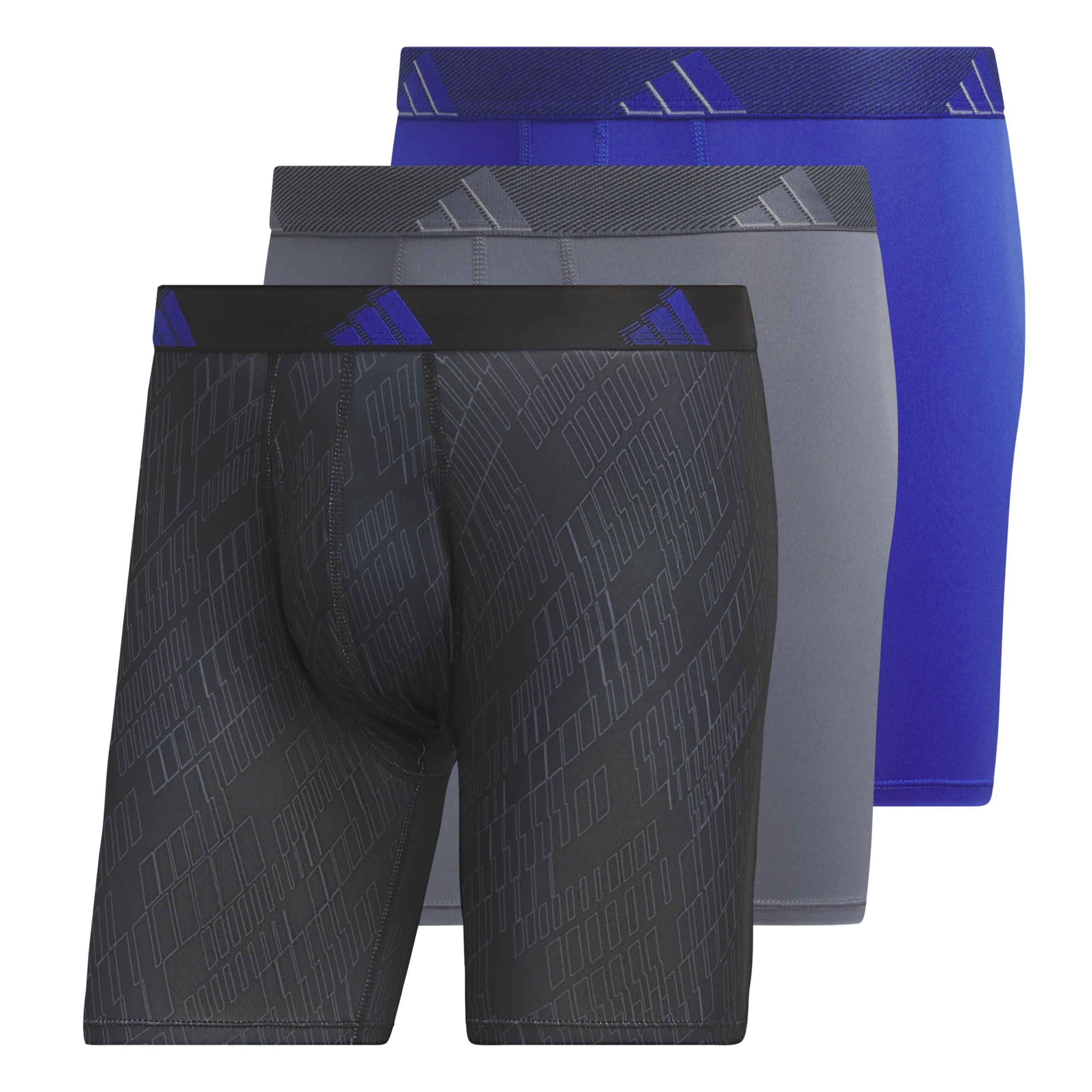 adidas Men's Microfiber Boxer Briefs (3-pack Or 5-pack) performance Stretch Moisture-wicking Underwear, Ghost Black-onix/Onix Grey/Semi Lucid Blue, M