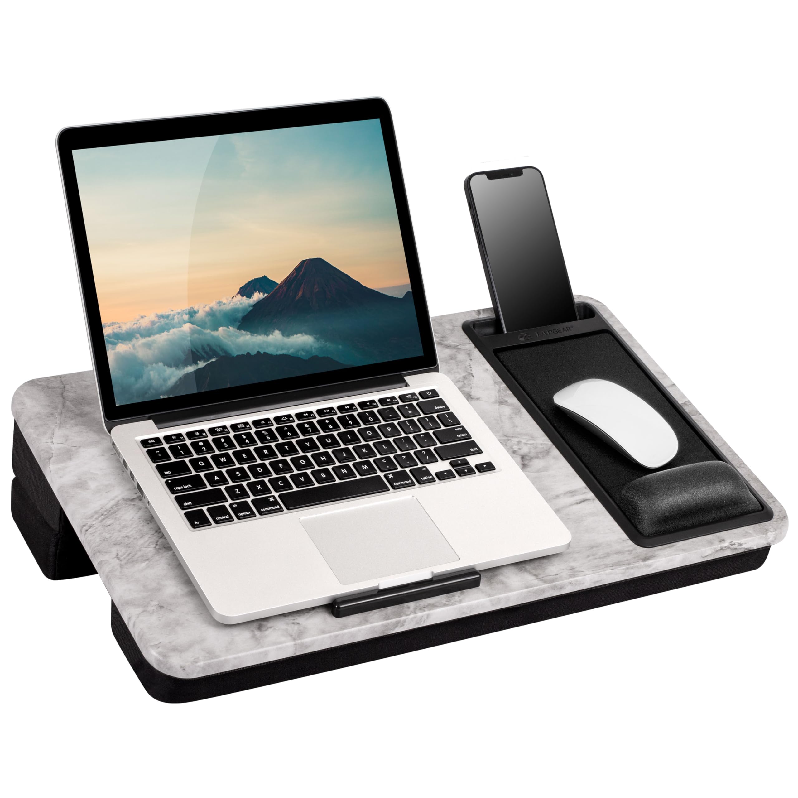 Elevation Pro Lap Desk with Gel Wrist Rest, Mouse Pad, and Booster Cushion -White Marble - Fits up to 17.3 Inch Laptops - Style No. 88101
