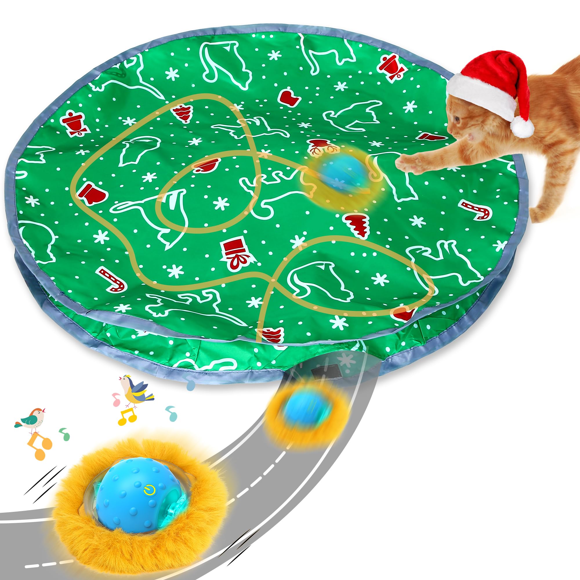PUHOHUN Regalo Pelota de Juguetes Navideño para Gatos para Gatos Adultos de Interior | Juguete Interactivo automático para Gatos | Juego de atrapar Ratones (Verde)
