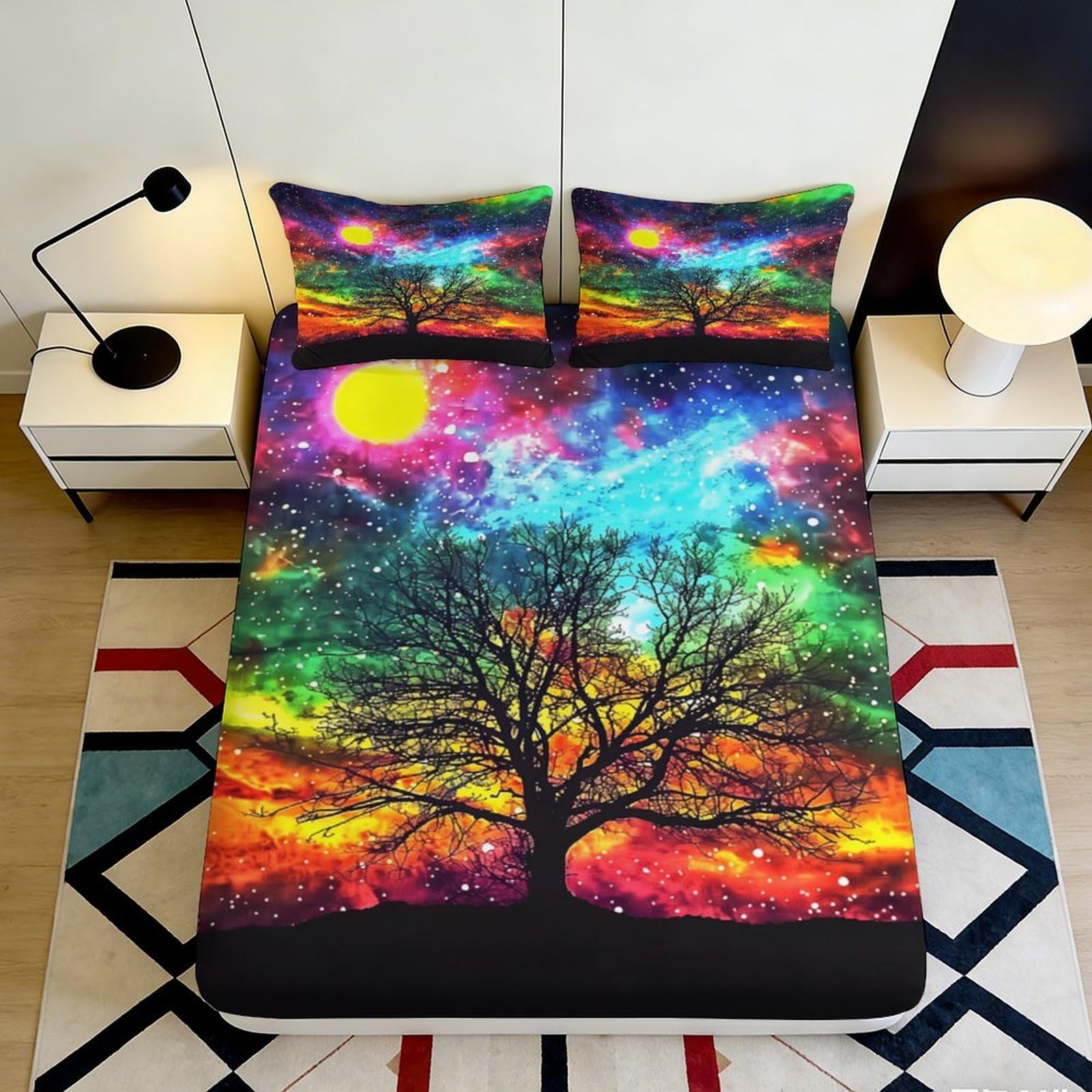 Jqzkxnhpbr Style-5 3D Printed Galaxy Starry Sky Fitted Sheet Microfiber Soft Colorful Cosmic Nebula Mattress Cover For Bedroom Decor 90X200x25cm