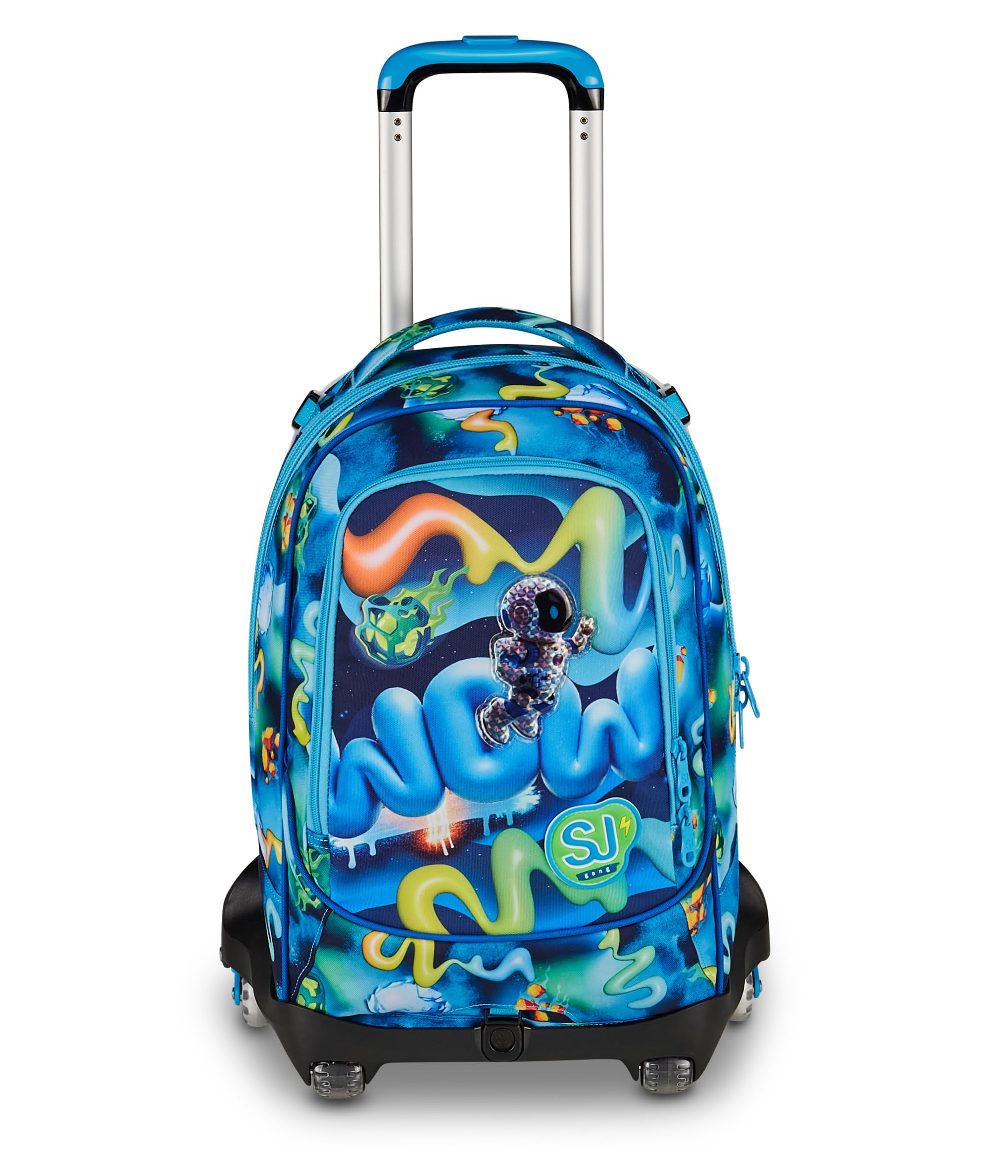 SJ GANG STYLE JAM GANG Trolley Jack 8 ruote SPACE RIDE, Blu, 34L, Scomponibile, Crossover System, 3 in 1, Spallacci a scomparsa, Tasca frontale con astronauta 3D, Scuola elementare, Bambino