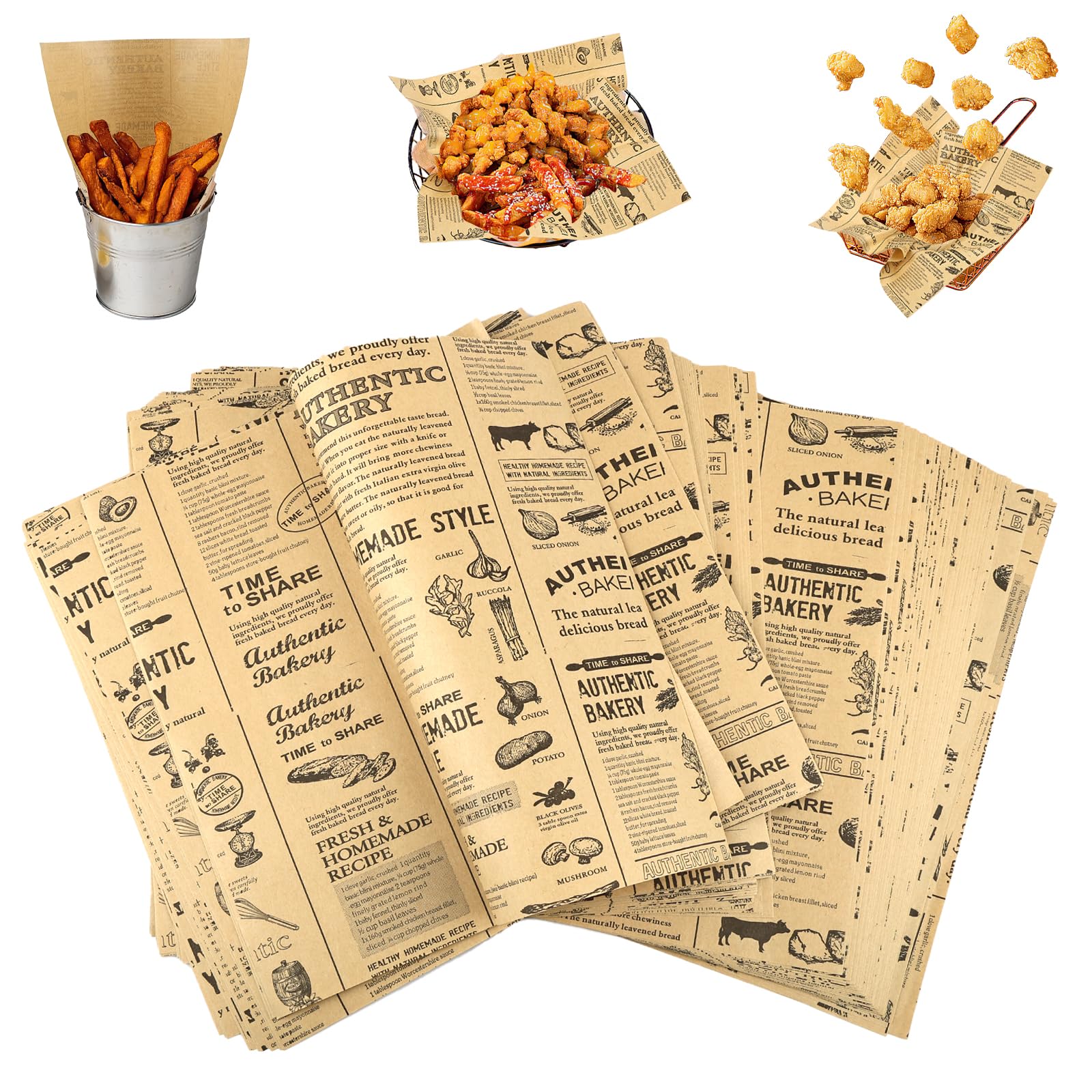 Hopton 100 Blätter Backpapier Zeitungsoptik,Deli Papierblätter | Retro Burger Papier,Butterbrotpapier,Käsepapier,Ölbeständiges Deli Wrap Papier für Sandwiches,Pommes,Kuchen,Brot,Fleisch