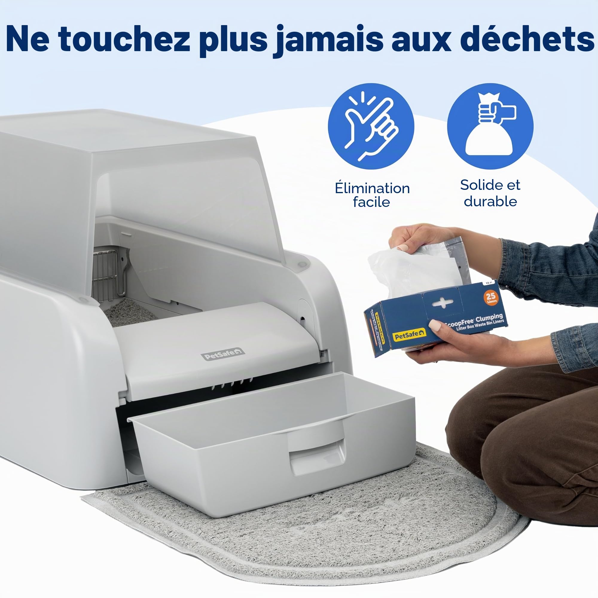 Sacs Poubelle pour bacs à litière PetSafe ScoopFree – Sac à Cordon pour bac à litière agglomérante et bac à litière SmartSpin ScoopFree – Nettoyage Facile, 25 unités