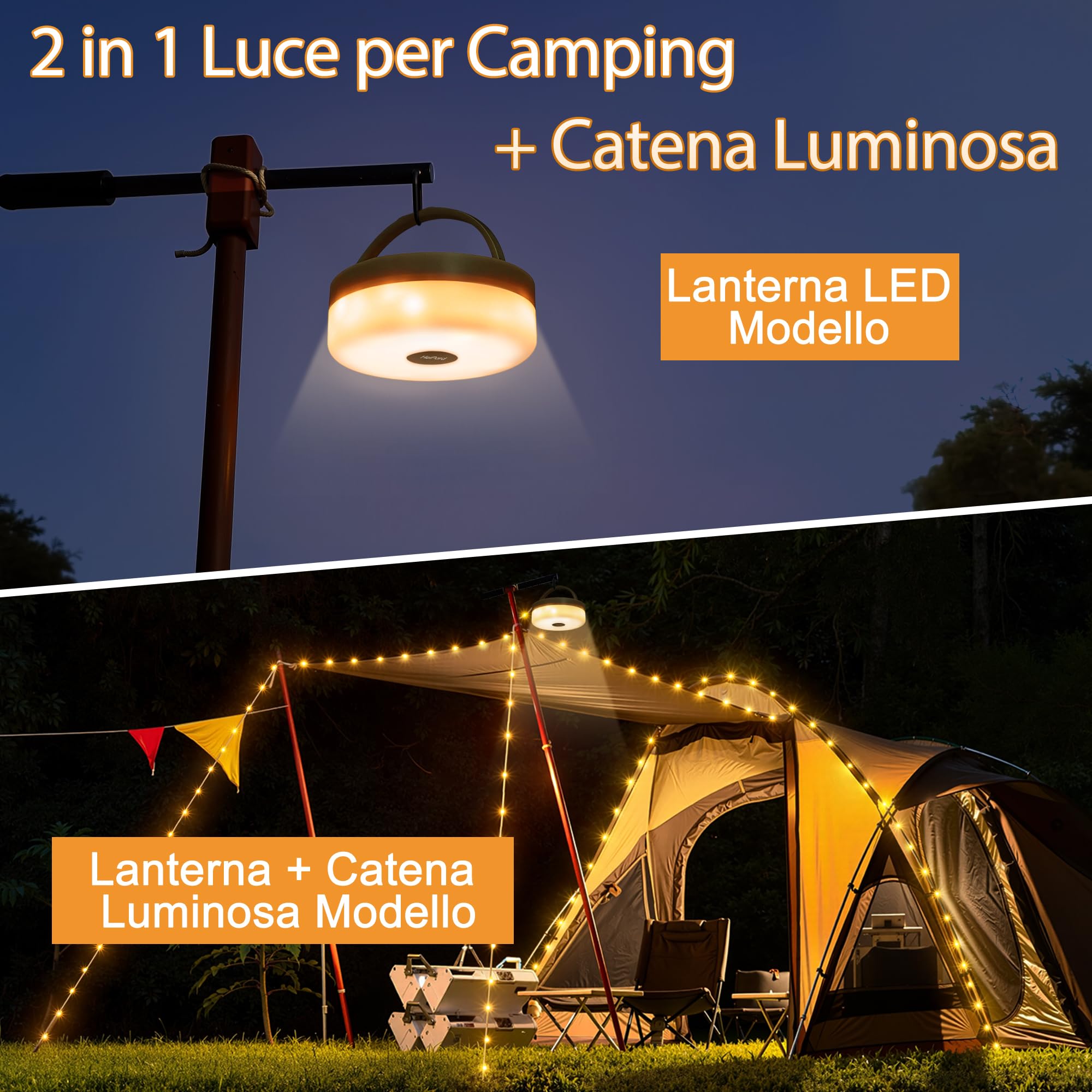 Catena Luminosa LED Da Campeggio USB – Avvolgibile, Portatile, Impermeabile IPX4, 1800 MAh