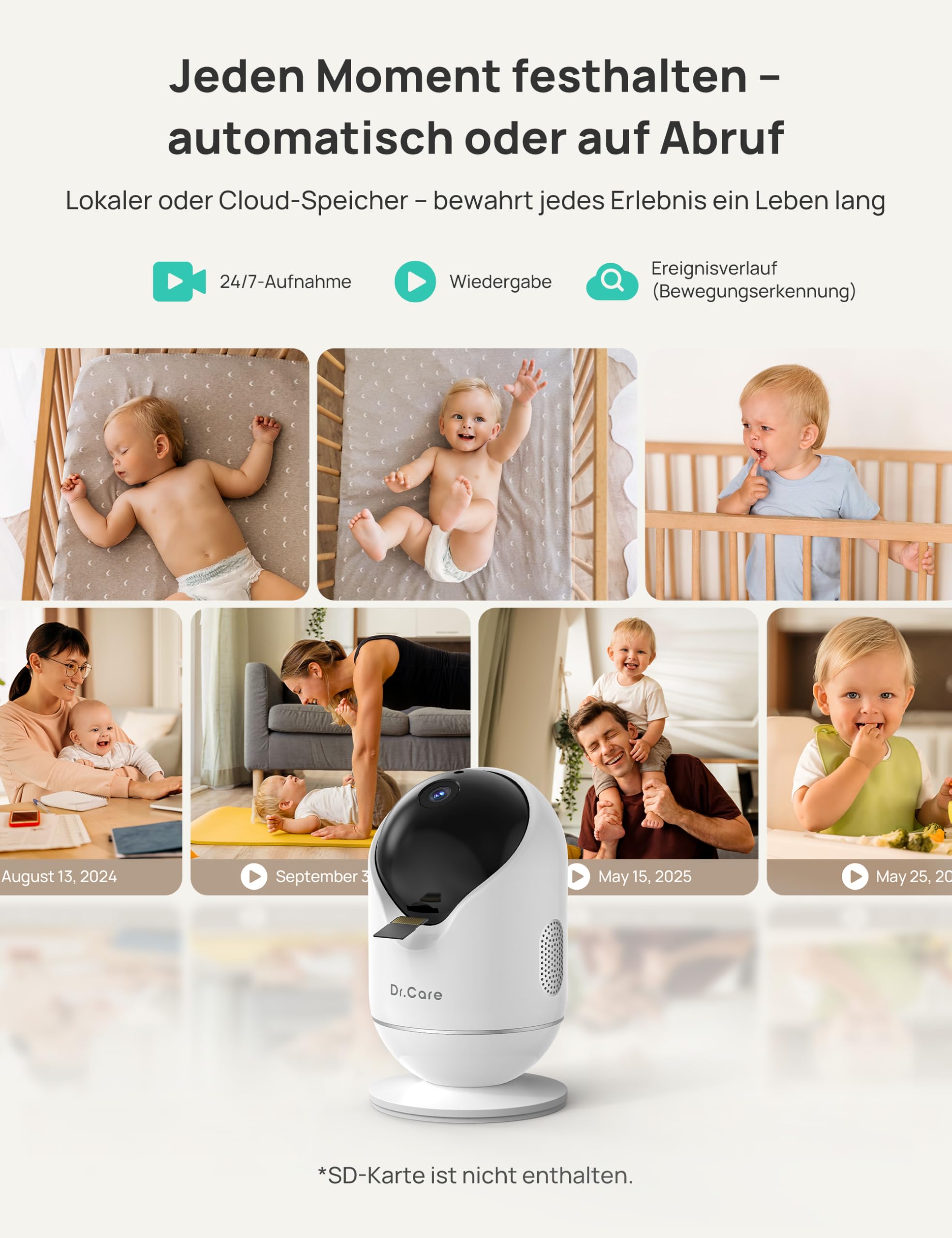 Dr.Care VistaView Smart WLAN Babyphone, 5” 1080P HD, 2K Kamera, App-Steuerung, Bewegungs- & Weinen-Alarm, Nachtsicht (babyphone mit 2 Kamera)