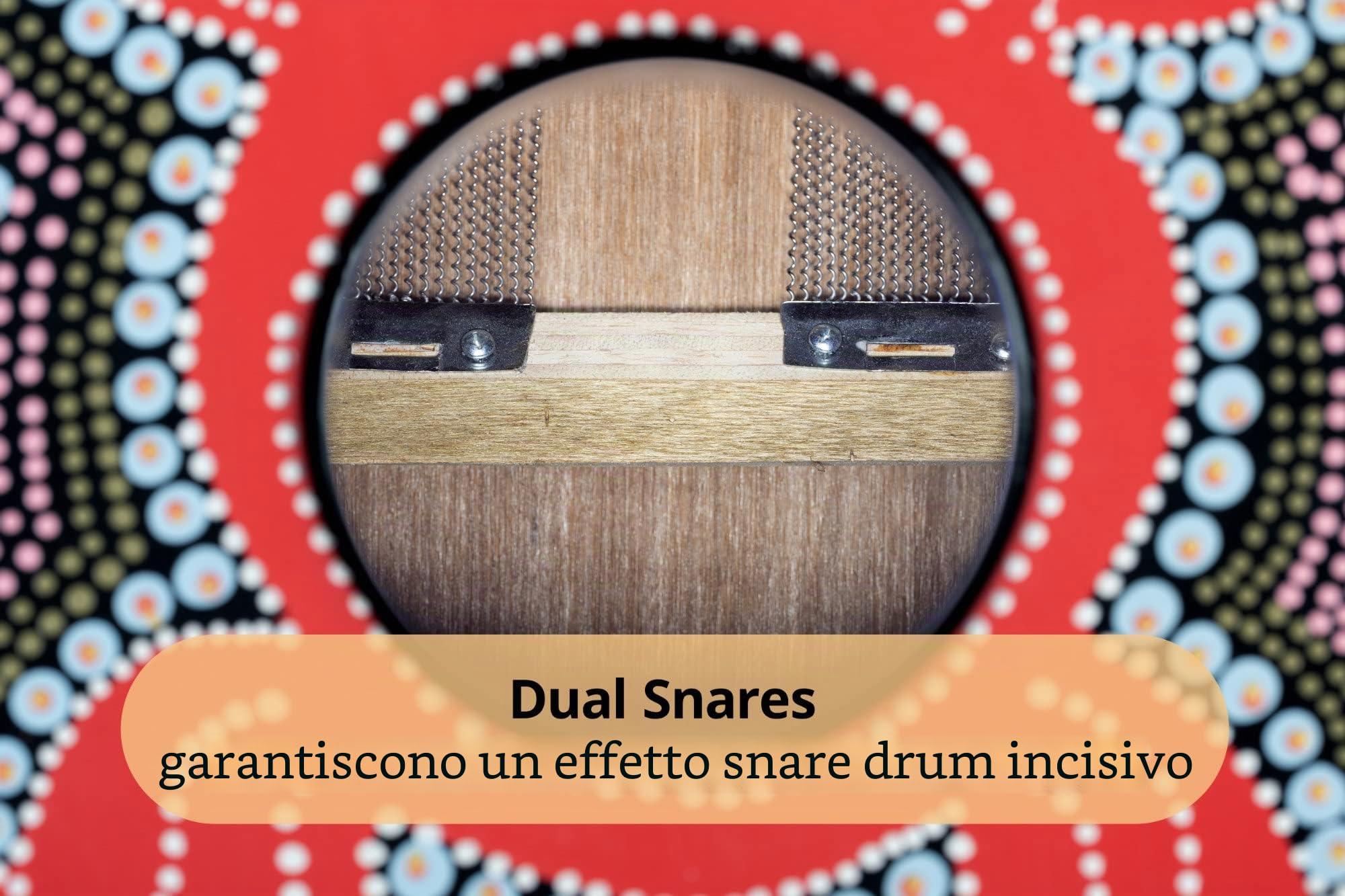 XDrum Design Series Cajon "Flower", Porta bassi integrata, Basso potente | Cajon da designer dipinta a mano con fiori Dot Art, Corpo: HPL (High Pressure Laminate), Superficie di battuta: nera, 5 cm