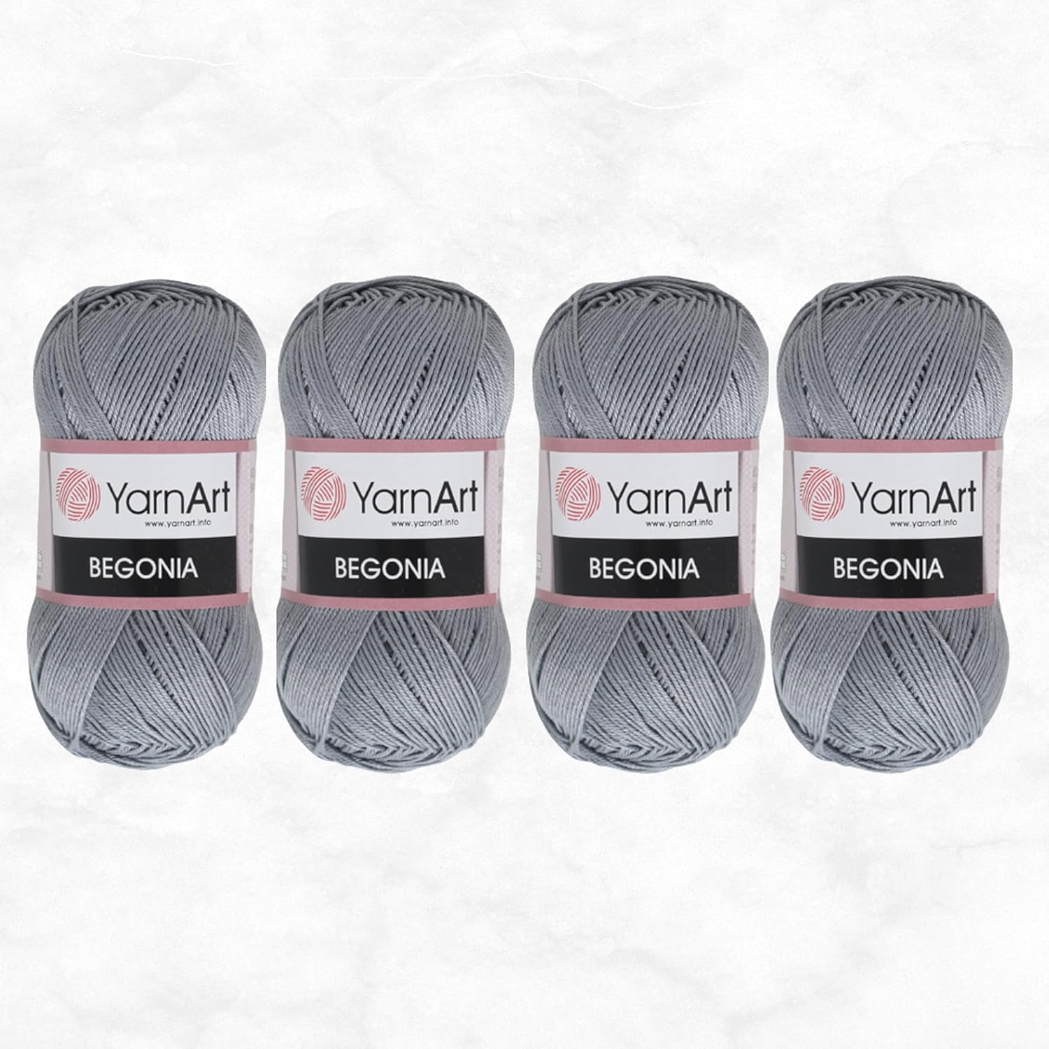4 Skein (Pack) Yarnart Begonia Yarn, Total 7.05 Oz. 100% Mercerized Cotton, Each 1.76 Oz (50g) / 185 Yrds (169 m), Fine-Sport 2 (Grey - 5326, 4 Pack)